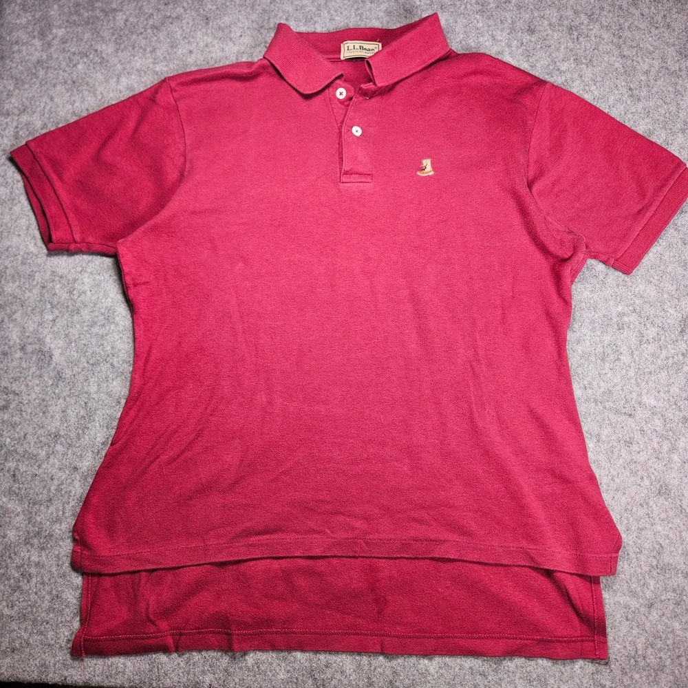 VTG LL Bean Mens Red Bean Boot Logo Polo Shirt Outdoors Classic Sz Medium READ